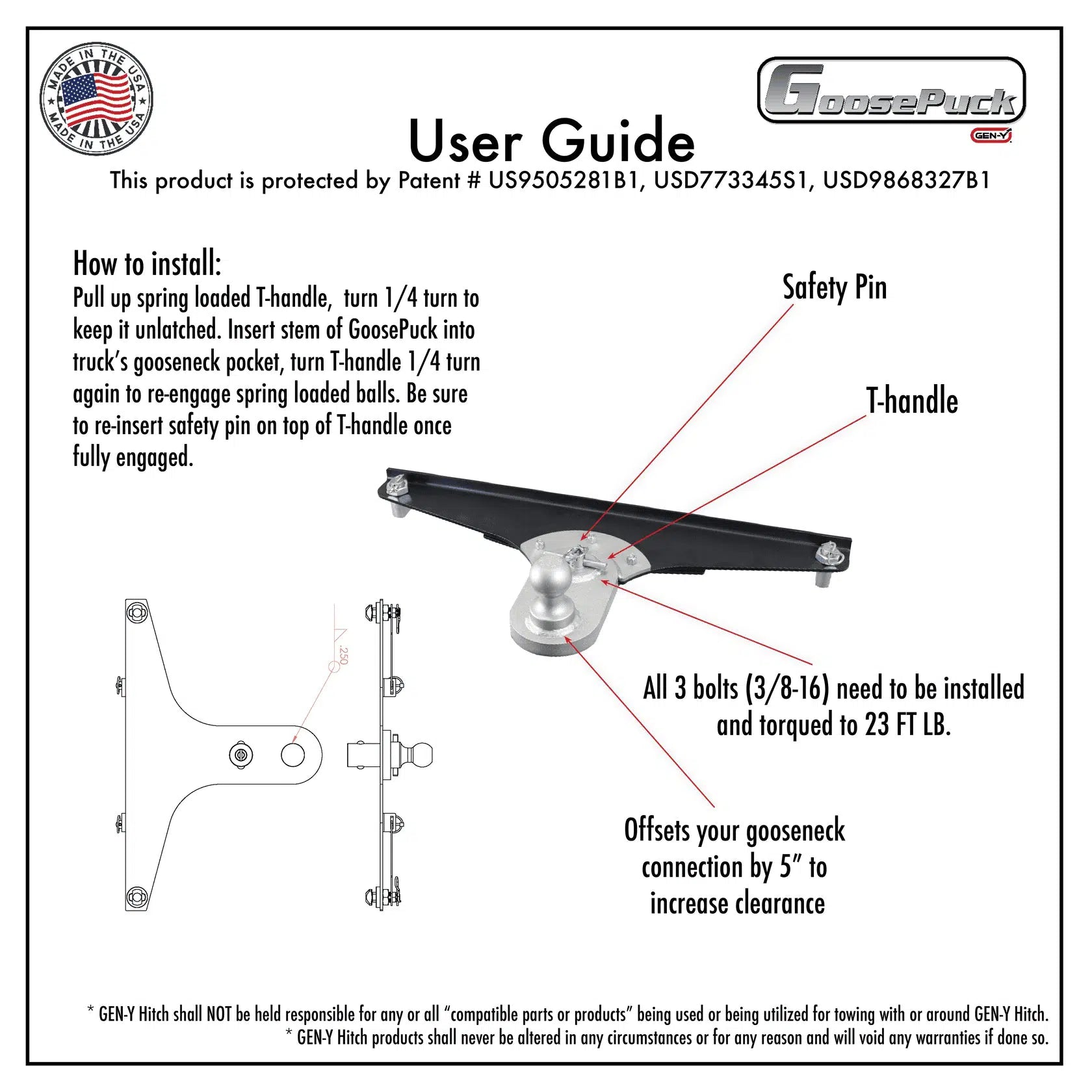 Universal 5-Inch Offset Ball Puck System (GH-2100X) - Ideal for Multiple Truck Brands