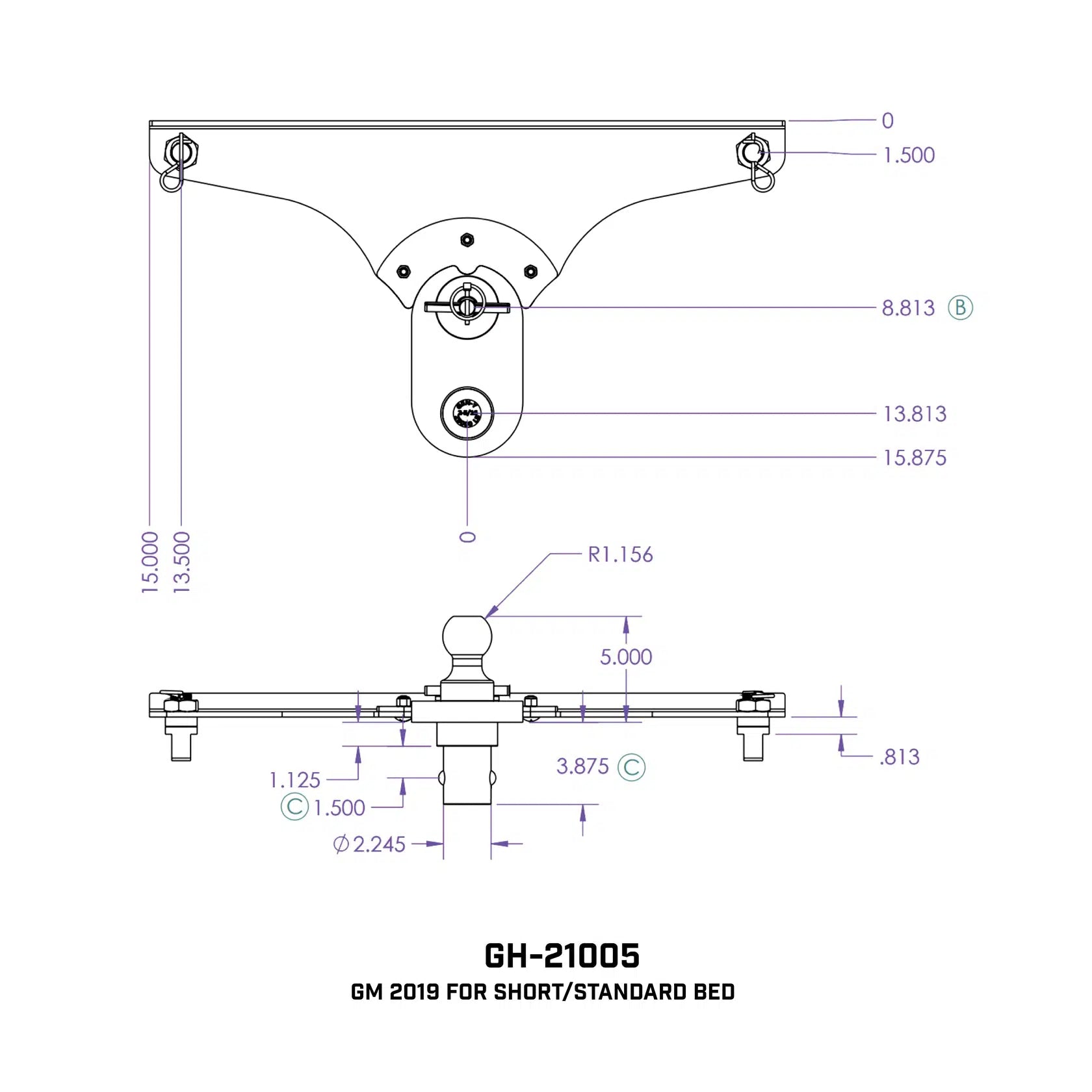 Universal 5-Inch Offset Ball Puck System (GH-2100X) - Ideal for Multiple Truck Brands